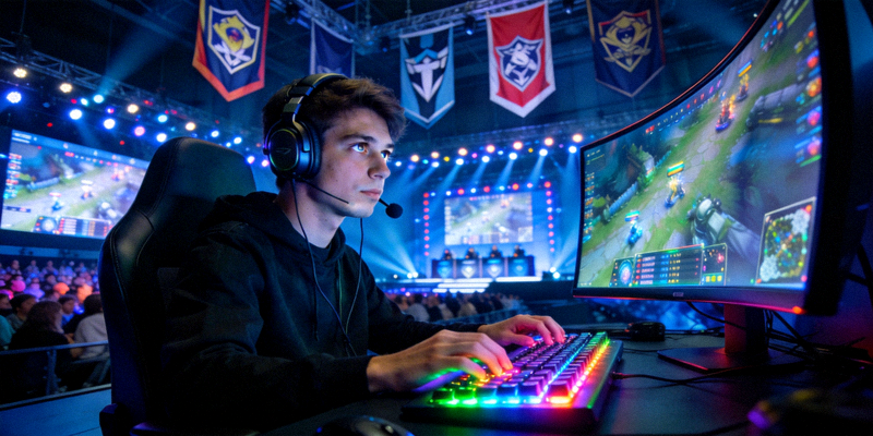 电子竞技比赛现场 - 职业选手专注比赛场景